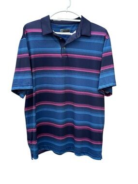 PGA Tour Horizontal Stripe Polo- Design for Comfort & Movement- Golf- Blue/Pink